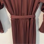 Massimo Dutti Brown Satin Faux Wrap Dolman Sleeve Side Slits Midi Dress Size M Photo 13