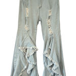 Purple Candy Unique Denim High Rise Extreme Distressed Flares Light Wash, Sz XL Blue Photo 0
