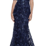 XScape  Women Blue Sequined Ball Gown 4507 Size 6 Floral Trumpet Mother Of Bride Photo 0