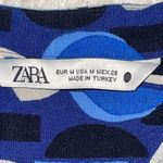 ZARA  Blue White Black Patterned 3/4 Sleeve Ruffled Hem Blouse Size M Photo 3