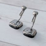 Liz Claiborne Vintage  Clip On Earrings Black Rounded Square with Clear Gem Photo 5