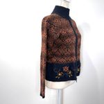 Vintage Zip Front Knit Cardigan by Dressbarn Embroidered Stripe Damask Blue Size 8 Photo 1