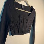 Sincerely Jules Blue Fitted Crop Top Blouse with Long Sleeves Plate Front SZ S Photo 3