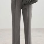 Mango Pleated High Waist Straight Leg Trousers Pants Grey Size 14 Photo 3