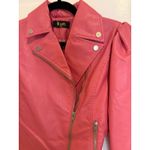 Moritt Pink Faux Leather Moto‎ Jacket Puff Sleeve Belted Stylish Size L Photo 1