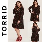 Torrid BLACK FLORAL JERSEY KNIT SKATER DRESS WOMENS SIZE 0 US 12 L LONG … Photo 1