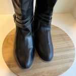 st. john's bay Black Vegan Leather White Stitched Buckle Heeled Boots Size 10 Photo 6