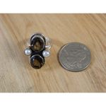 None Vintage Topaz Sterling Silver Ring, Brown Topaz, Pearl Multi Stone Ring Sz 6.25 Photo 7