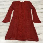 Free People Rosalind Burnt Orange Crochet Long Sleeve Dress Size Small Photo 3