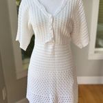 H&M  White Crochet Short Flare Sleeve Boho Beach Mini Dress Size XL Photo 0