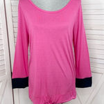 Talbots Chinch Hem Long Sleeve T Shirt Pink Navy Blue Medium Photo 0