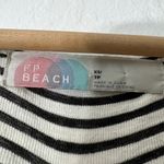 Free People Beach XS Cream Black Knit Striped Ruffle Knit Top Blouse Cap Sleeve Photo 6