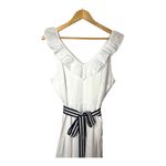 Vineyard Vines White Ruffle V Neck Midi Dress Striped Belt Women Size Medium Photo 5