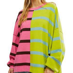 Free People  Uptown Oversized Striped Pullover Sweater Womens Medium Pink Green Photo 0
