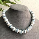 Unique White blue beaded necklace large marble oceanic surfer boho unisex custom made Photo 2
