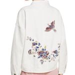 Sadie & Sage Distressed Embroidered Floral Bird Denim Jacket C28 White Size L Photo 0