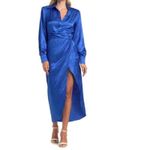 RONNY KOBO Bernice Royal Blue Satin Midi Dress Long Sleeves Jacquard NEW SMALL Photo 8