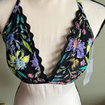Coastal Blue  black floral bikini halter top Photo 2