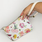 Betsey Johnson White Wristlet Clutch Handbag Floral Bee Butterfly Gold Chain Photo 0