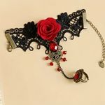 Vintage‎ Style Red Rose Design Bracelet Ring Integrated Gothic Mitten Bracelet Black Photo 9