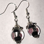 Handmade Black Pink Floral Glass Beads Dainty Beaded Boho Pierced Earrings Photo 1