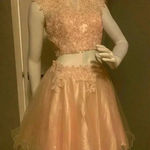 May Queen Couture Two Pieces Short Prom Dress With Precious Beads. Pink Size 8 Photo 3