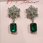 Betsey Johnson | Crystal Snowflake Earrings w/ Emerald Green Gem Photo 2