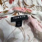 Torrid Womens Peplum Faux Wrap Blouse Size 1 White Floral Tie Belt Boho Pink Photo 4