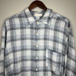 CP Shades  Shirt Womens Large Gray White Plaid‎ 100% Linen Boyfriend Button Up L Photo 2