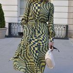 The Drop Geometric Print Midi Shirt Dress Long Sleeve Size XS Yellow Blue Photo 0