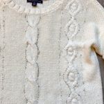 American Eagle Wool Blend Frozen Ivory Cable Beaded Sweater Size S Photo 3