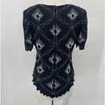 Scala Vintage Pure Silk Beaded Pearl Top Short Sleeve Black White Womens size XL Photo 5