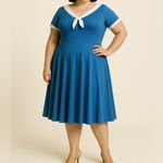 Unique Vintage ‎ Gwynnie Bee Contrast Trim Blue Dress, 0X Photo 2