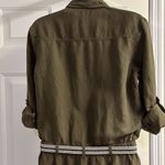 Loft  Army Green 1/2 Button Elastic Waist Jogger Jumpsuit w/Tassel Stripe Belt- S Photo 2