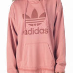 Adidas  | Pink Trefoil Raw Hem Oversized Pullover Drawstring Hoodie Photo 0