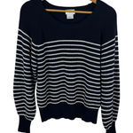 Marella Sport Striped Cotton Knit Sweater Large Navy Nautical Coastal Pullover Blue Photo 0