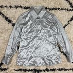 Cynthia Taylor Silver Silk Long Sleeve Button Down Shirt Photo 8