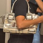 Burberry metallic silver canvas and leather tote bag Photo 3