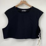 Good American Crop Strong Shoulder T Shirt Black Stretchy Knit Womens 14-16 Photo 1