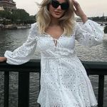 ZARA  mini dress boho crochet sundress long sleeve cotton casual summer vacation  Photo 0