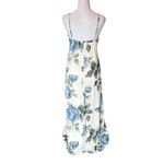 Thirty Thirty Babydoll Maxi Slip Dress Lace Trim Blue Floral Print Womens Medium White Photo 2