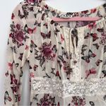 Vintage Y2K butterfly print babydoll bell sleeve crochet sheer blouse White Photo 1