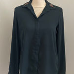 ZARA  Beaded Button Down Blouse XS Dark Green Semi Sheer Corpcore Boho Chic Artsy Photo 0