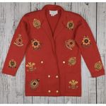Adrienne Vittadini Vtg Crest All Over Embroidered Blazer Jacket Double Breast Grandma Cardigan Sz S Photo 0
