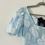 Topshop  Baby Blue Floral Embossed Puff Sleeve Babydoll Mini Dress 8 Photo 2