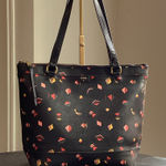 Fossil Black Tote with Pink, Red and Yellow Geometrical Designs Photo 0