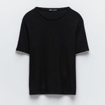 ZARA NWT Black Soft-Touch Top W Embellished Trim Photo 3