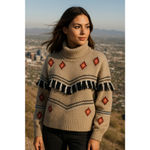 Lou & grey  Loft Sweater Fringe Turtleneck Southwestern Quiet Luxury Photo 1