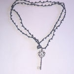 Elegant Black and Dark Metallic Gray Silver Tone Key Pendant Boho Necklace Photo 3