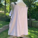 INA  Women's Top Blouse Tank Ruffle Sleeveless White Black S Small Linen Photo 3